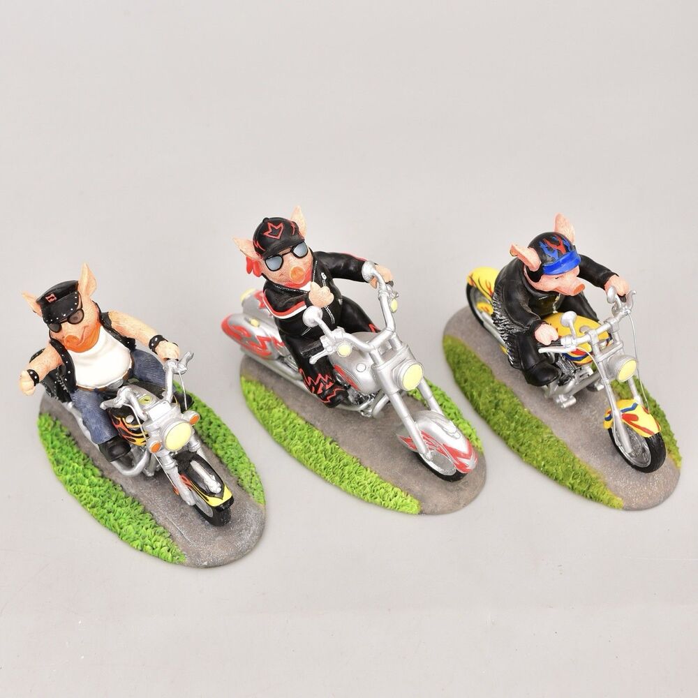 road hogs collection lot of 3 harley davidson figurines motorcycle pigs bike